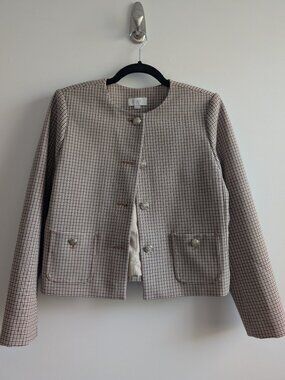 Petite Plaid Collarless Jacket